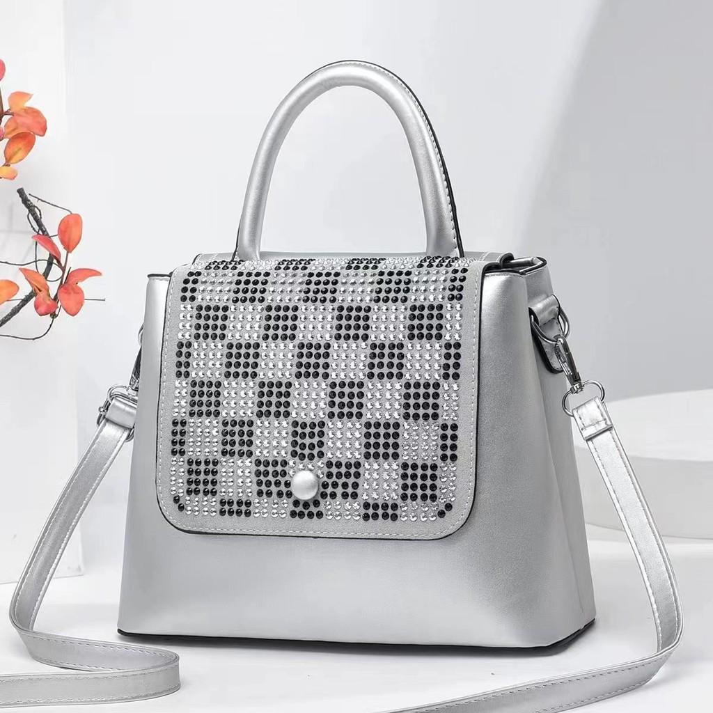 Stylish And Chic Pearl Handbag With Rhinestones Perfect For Everyday Use In Black And Khaki