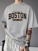 Vintage Boston Black And Gold Graphic Unisexs T Shirt Varsity City Letter Short Sleeve Crew Neck Cotton Tee Street Casual Top