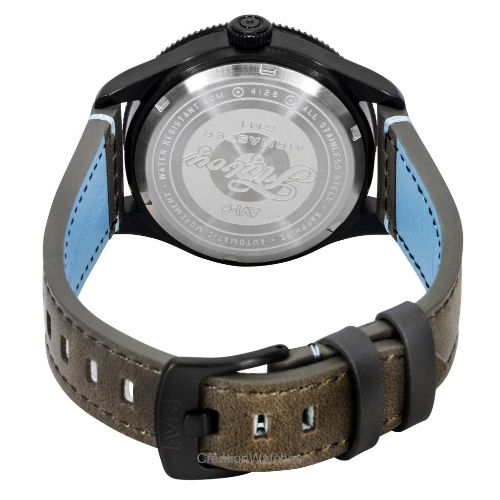 AVI-8 Flyboy Airmaster GMT Leather Strap Grey Dial Automatic AV-4128-05 Men's Watch