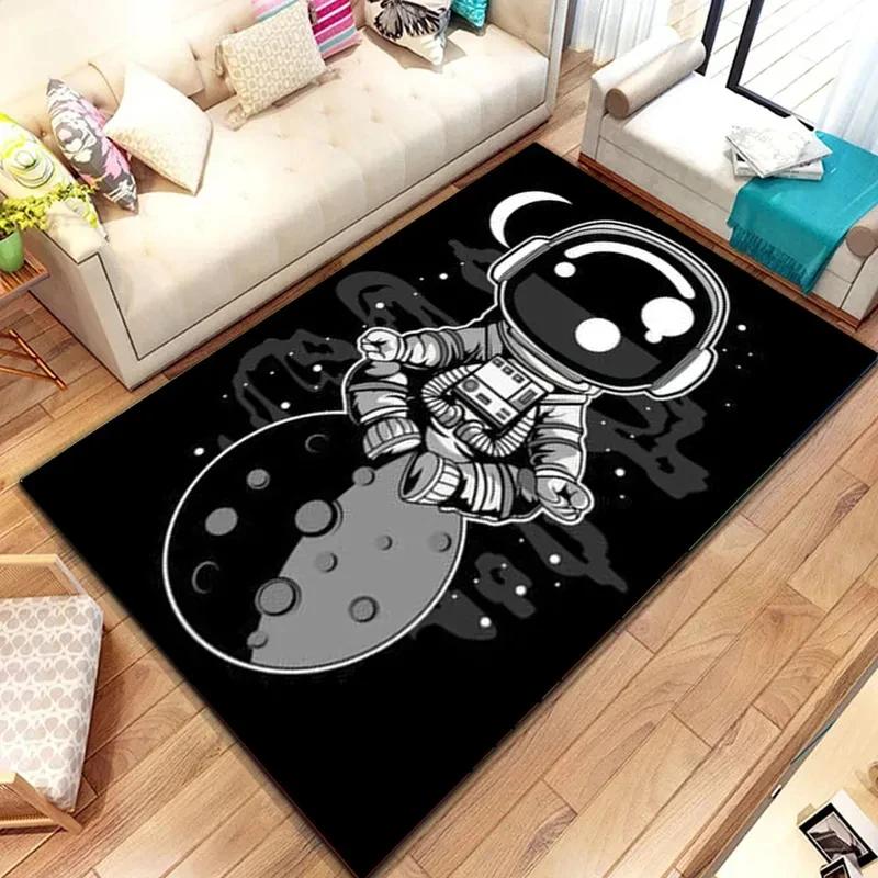 Kreskówkowy Astronaut Kosmiczny Dywan Planeta Kosmonauta Podróż w Kosmosie Nadruk Dywanik dla Chłopca Dziewczynki Sypialnia Salon Wewnątrz Mała Mata Podłogowa