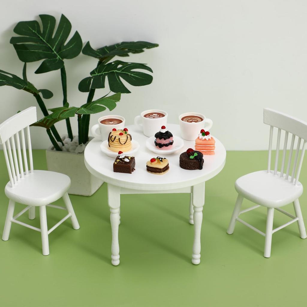 TOPPERFUN 24-teiliges Miniatur-Lebensmittel- und Kaffeetassen-Set, 1:Maßstab 1:12, für Puppenhäuser, Enthält 12 Kuchendummies, 6 Mini-Tassen und 6 Untertassen, Harz und
