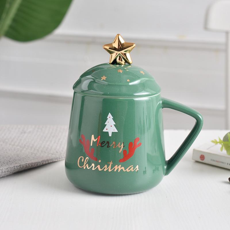 Creative Christmas Gift Mug Ceramic Cup Nordic Couple Water Cup Coffee Cup with Lid Spoon Breakfast Cup