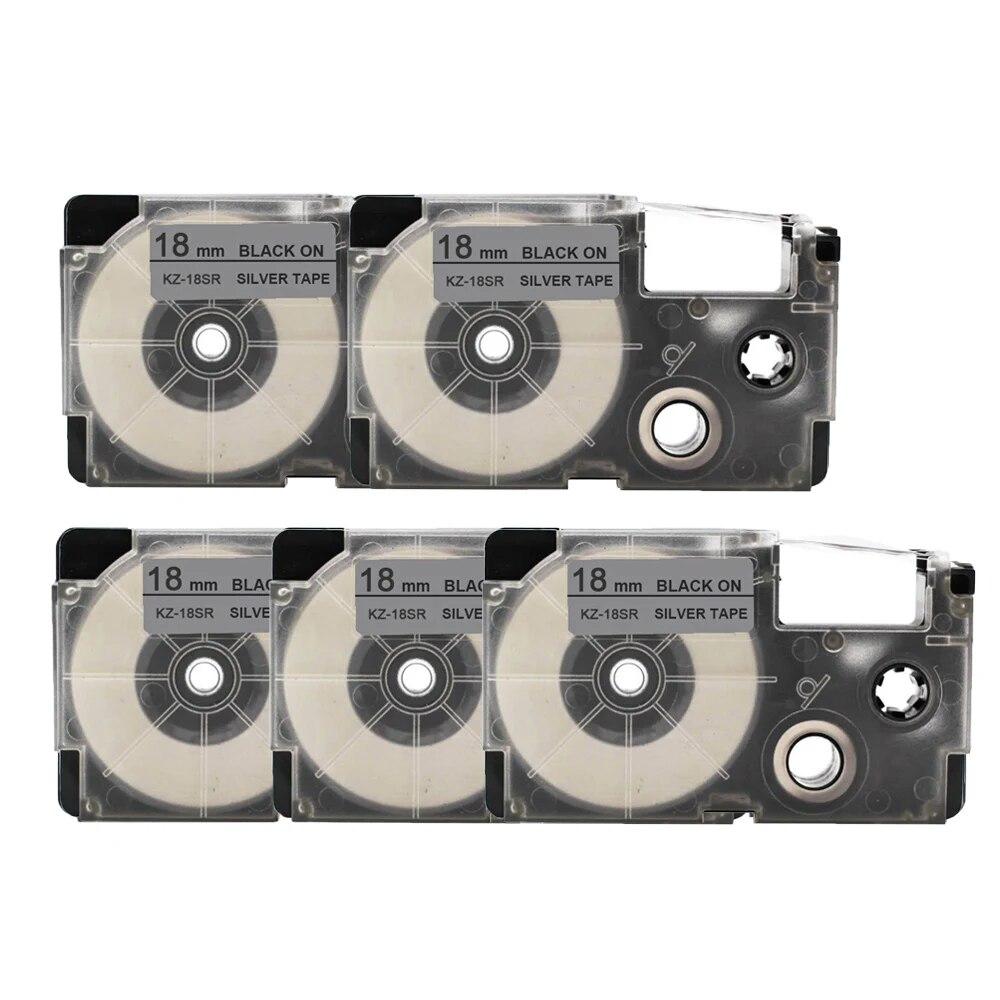 5 Packs 18mm Label Tape XR-18GN XR18YW XR18WE XR18BU Ribbons Compatible for Casio EZ Label Printer KL-100 KL120 KL60 KL-750