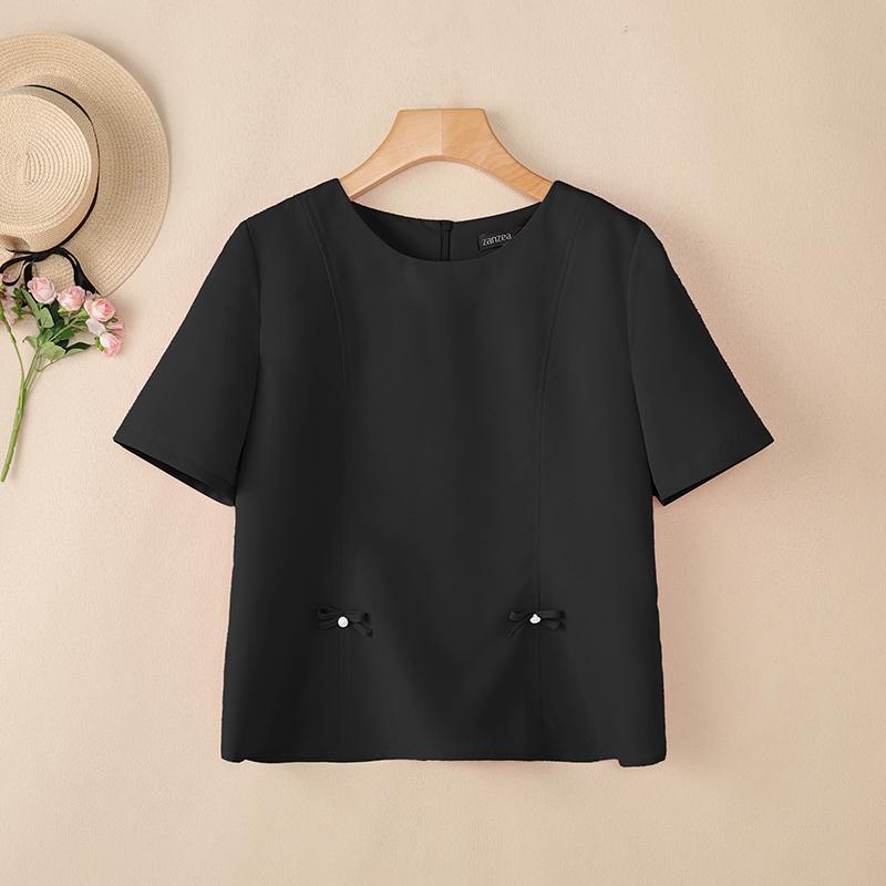 ZANZEA Camicetta estiva casual da donna con scollo rotondo e maniche corte