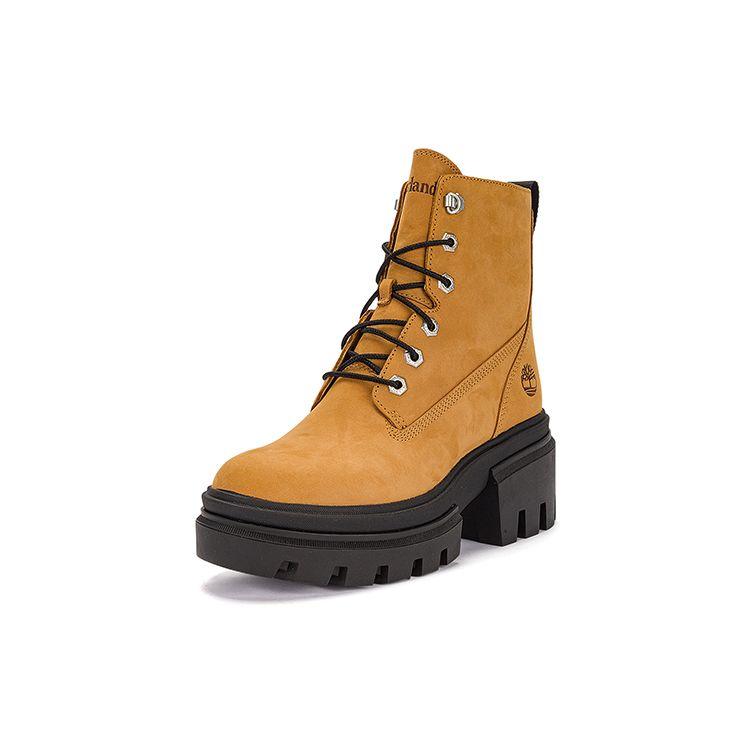 Timberland Everleigh Leather Comfortable Versatile Non-Slip Durable Thick-Soled High Heeled Mid-Calf Martin Boots Women Boots Brown A41QK