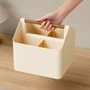 Desktop Storage Box with Wooden Handle Compartmentalized Organizer Portable Desk Caddy for Stationery Cosmetics Office Supplies