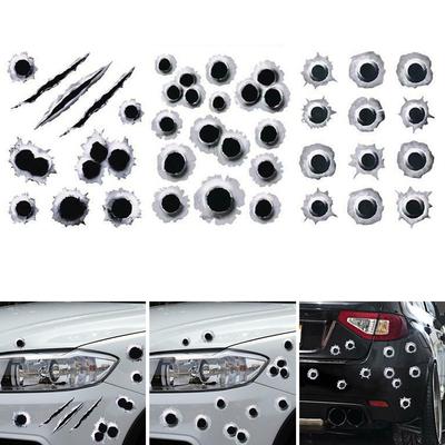 Adesivos de carro 23cm x 29cm 3D Decalques com buraco de bala 3 engraçados