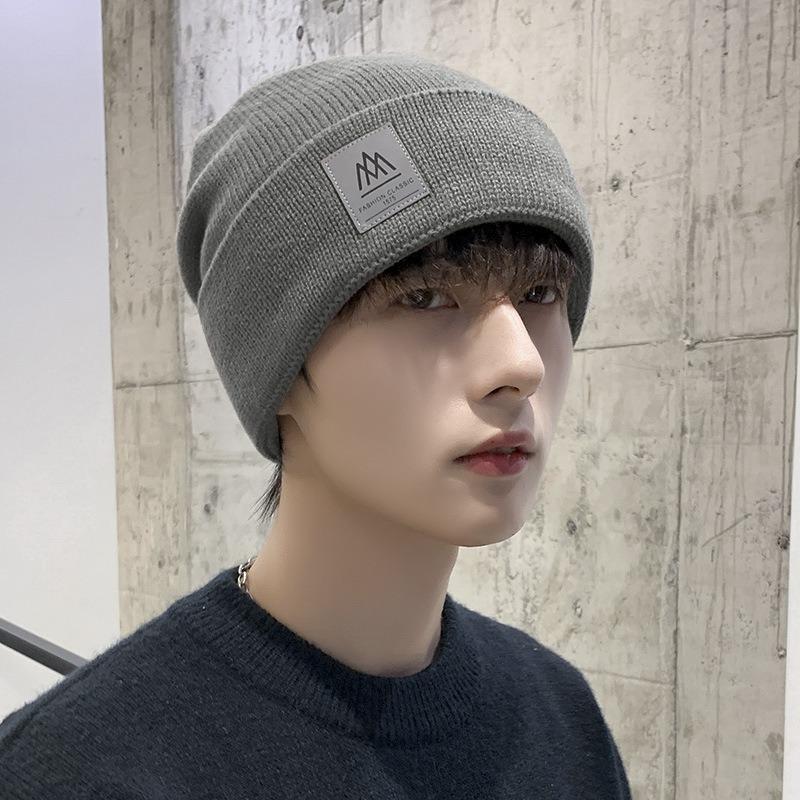 Hat Men's Autumn and Winter Warm Wool Hat Big Head Circumference Knitted Hat Trendy Brand Cotton Hat Velvet Men's Winter Cold Hat Women