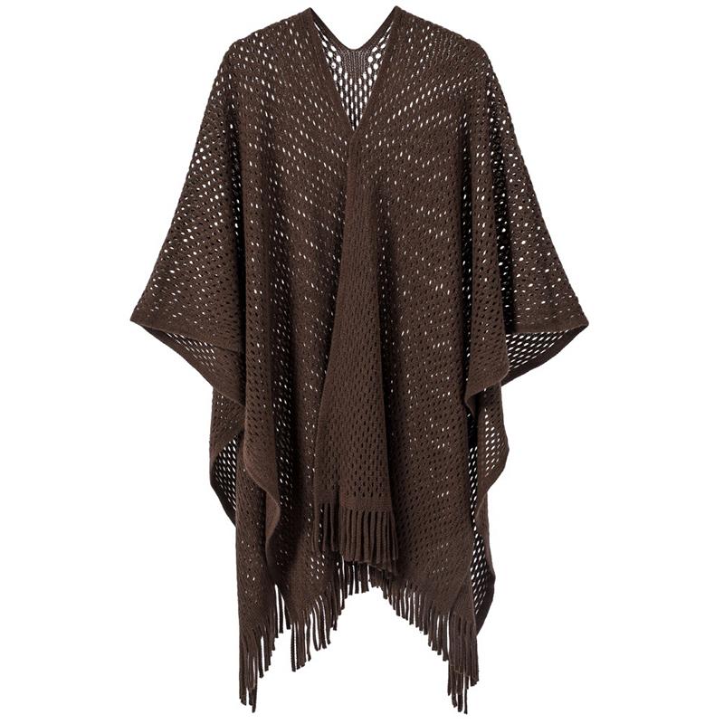Autumn Winter Hollow Crochet Scarf Women Lady Layers Poncho Elegant Solid Tassel Shawl Scarve Capa Para Mujer Fashion Party New