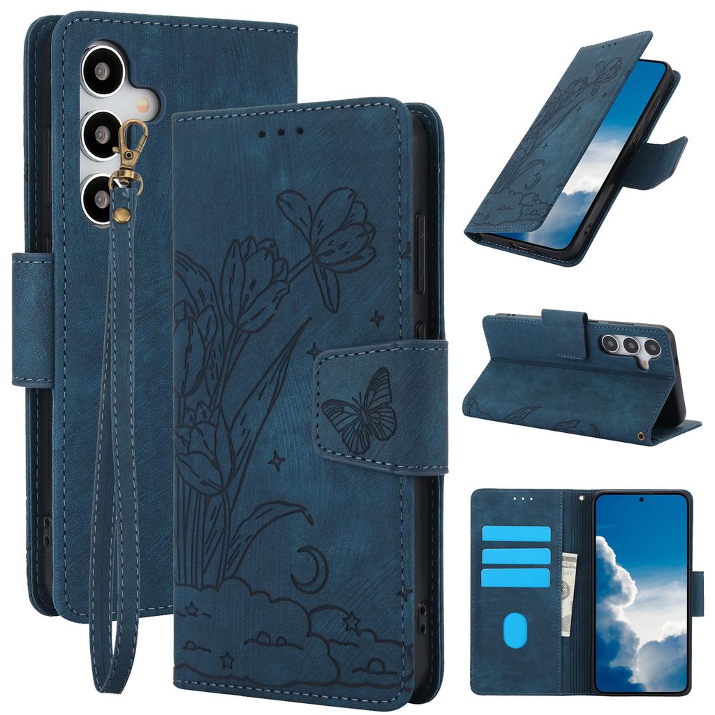 SY-001 For Samsung Galaxy S25 Case Flower Butterfly Leather Wallet Phone Cover with Hand Strap