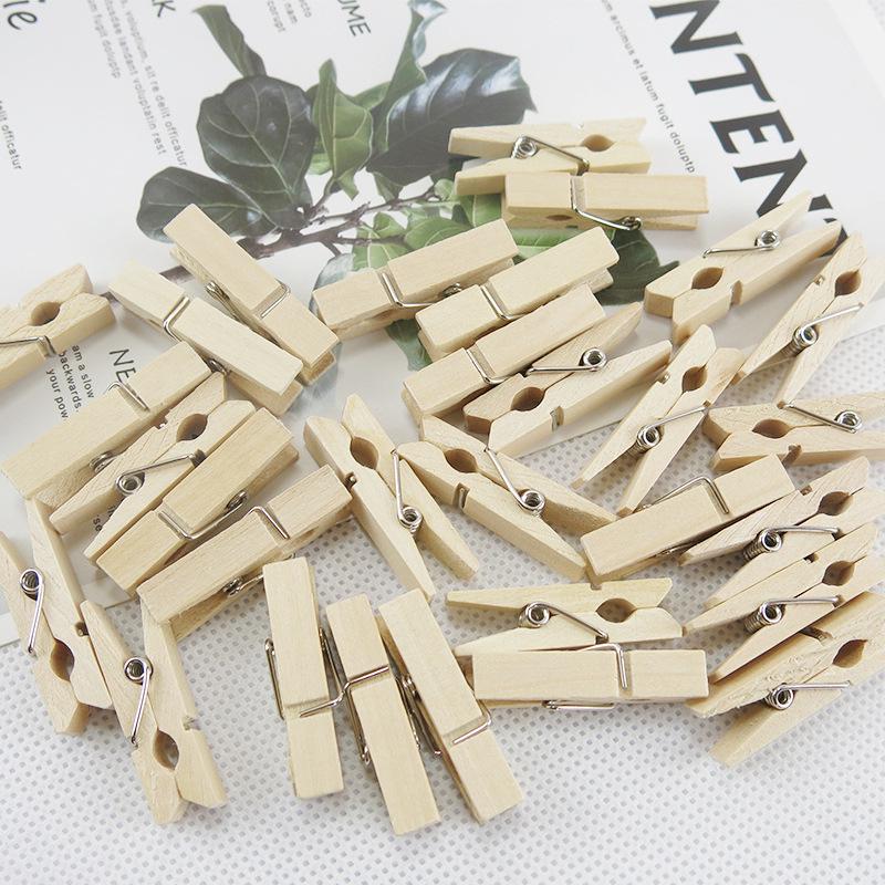 100 Natural Wood Photo Clips: Assorted Sizes for DIY Decoration, Small Wooden Clips in Natural Color