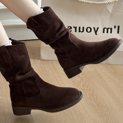 Vintage Western Cowboy Boots Women's Autumn New Maillard Mid Tube Stacking Boots New Travel Martin Short Boots