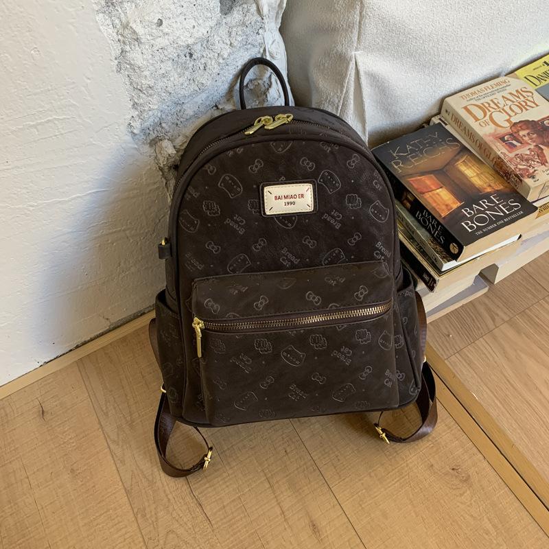Schoolbag Korean Version Retro Printed Backpack 1011 New Fashionable Large-capacity Girl Student Commuting Class Exquisite Backpack