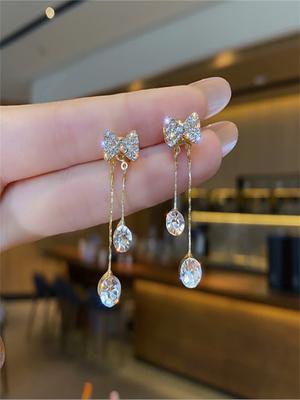 Pendientes de borlas de lazo, pendientes colgantes de diamantes brillantes, pendientes atmosféricos y sencillos