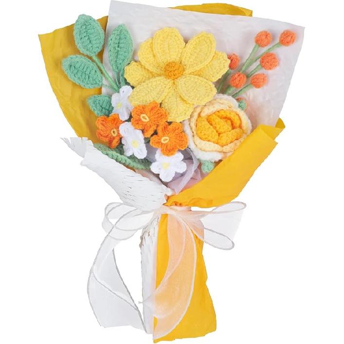 Вязаный Цветочный Букет Готовый Фиолетовый Цветочный Букет Готовый Ручная Вязание Крючком Цветы Декор для Дома Офиса Сохраненный Вязаный Цветок Подарок для