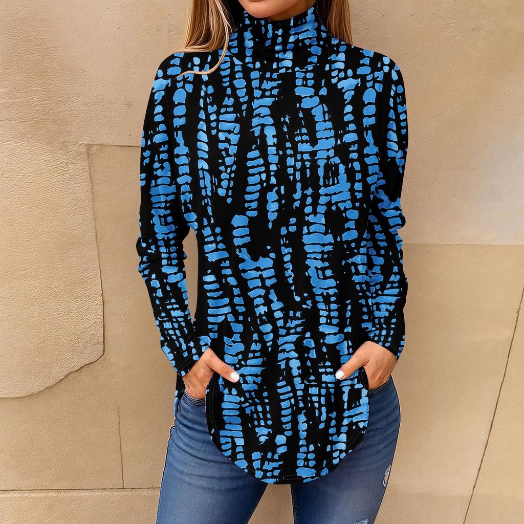Tee Shirts For Women Fall Casual Long Sleeve Shirts Sweatshirt Vintage Printed High Neck Top Pullover
