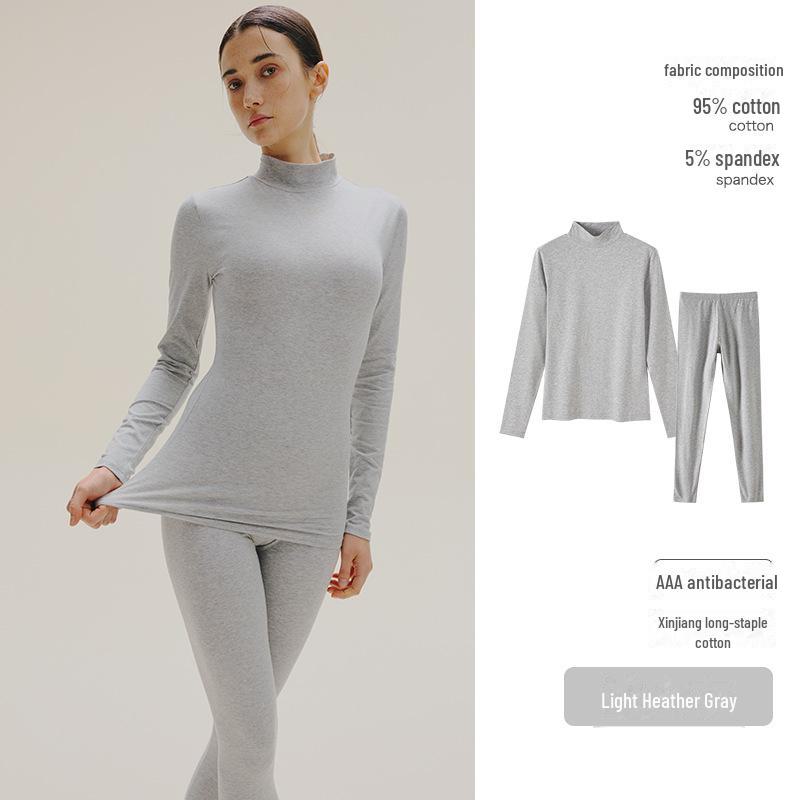 

Women s Mid-Neck Cotton Thermal Underwear Set - Lightweight for Autumn and Winter L