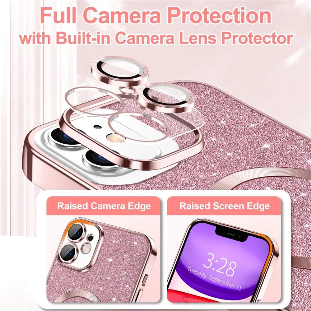 Luxury Electroplate Magsafe Wireless Charge Phone Case For iPhone 15 14 13 12 11 Pro Max XS MAX XR X 8 7 Plus Soft Bumper Glitter Cover