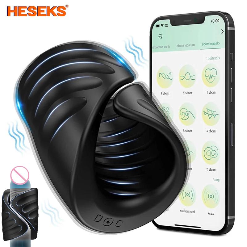 HESEKS Penis Training Vibrator with APP Control Male Masturbator Sex Toys Glans Trainer Cock Ring For