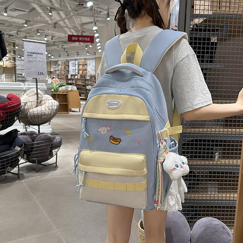 Contrast Color Girls Backpack Junior High School Student Schoolbag Lightweight Women's Backpack