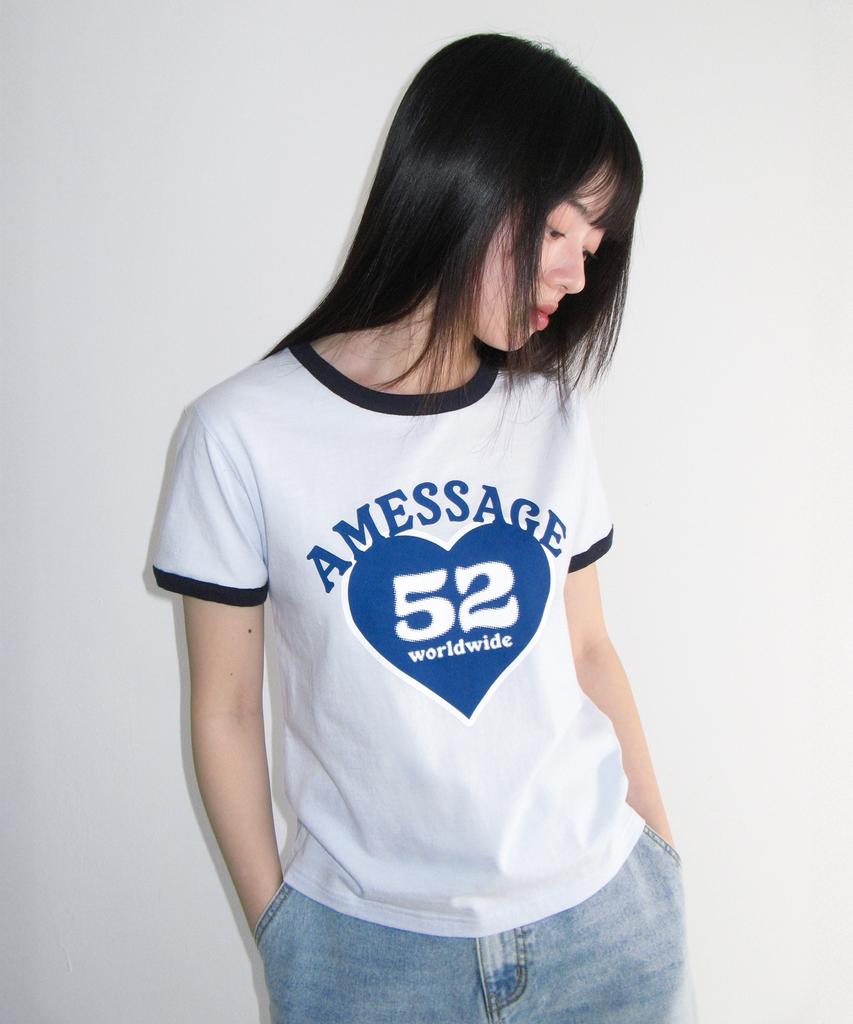AMES-WORLDWIDE 52 Heart Ringer Crop Tee Blue