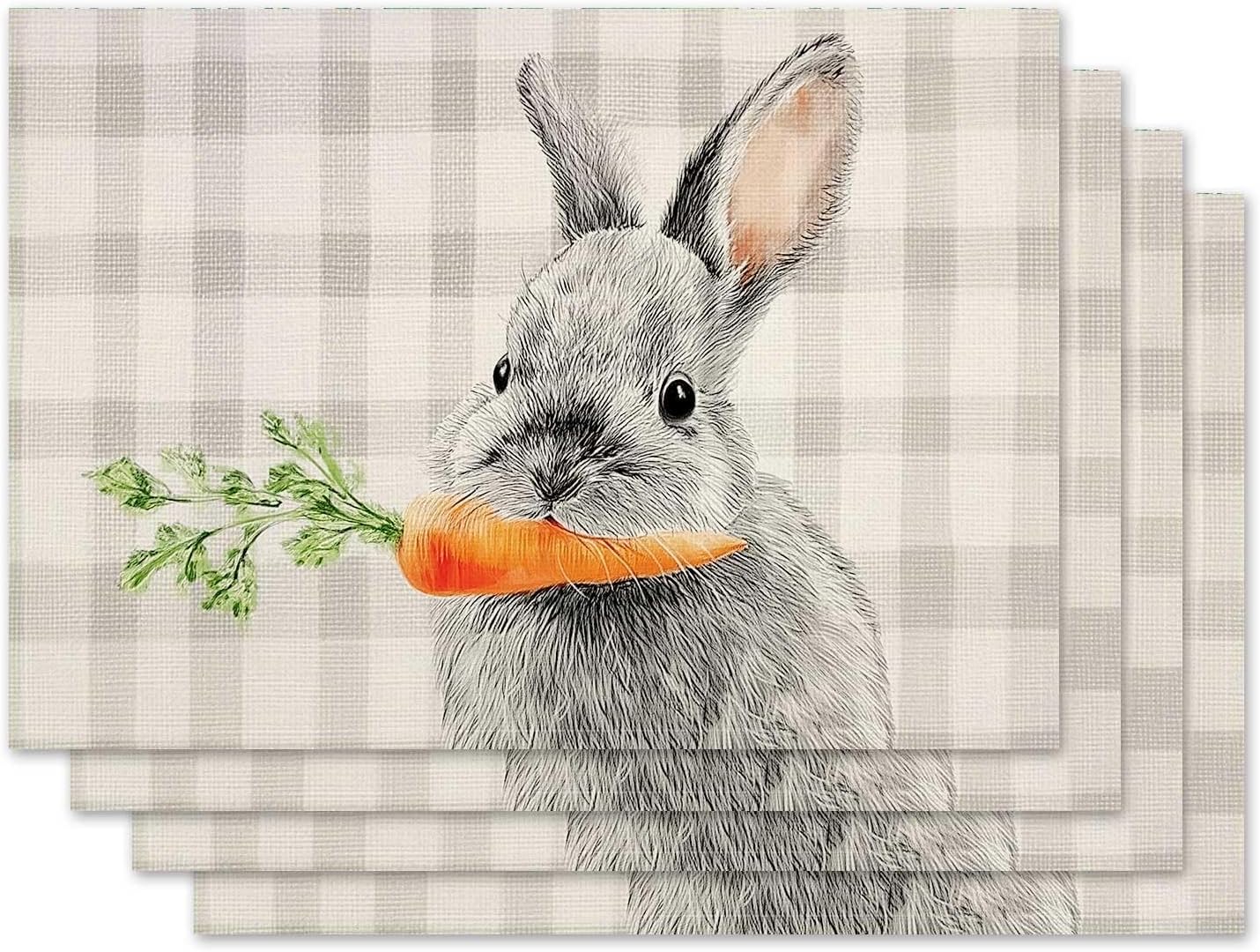 

Bunny Rabbit Placemat Set of 4 Spring Summer Placemats Seasonal Easter Table Mats 4Pcs