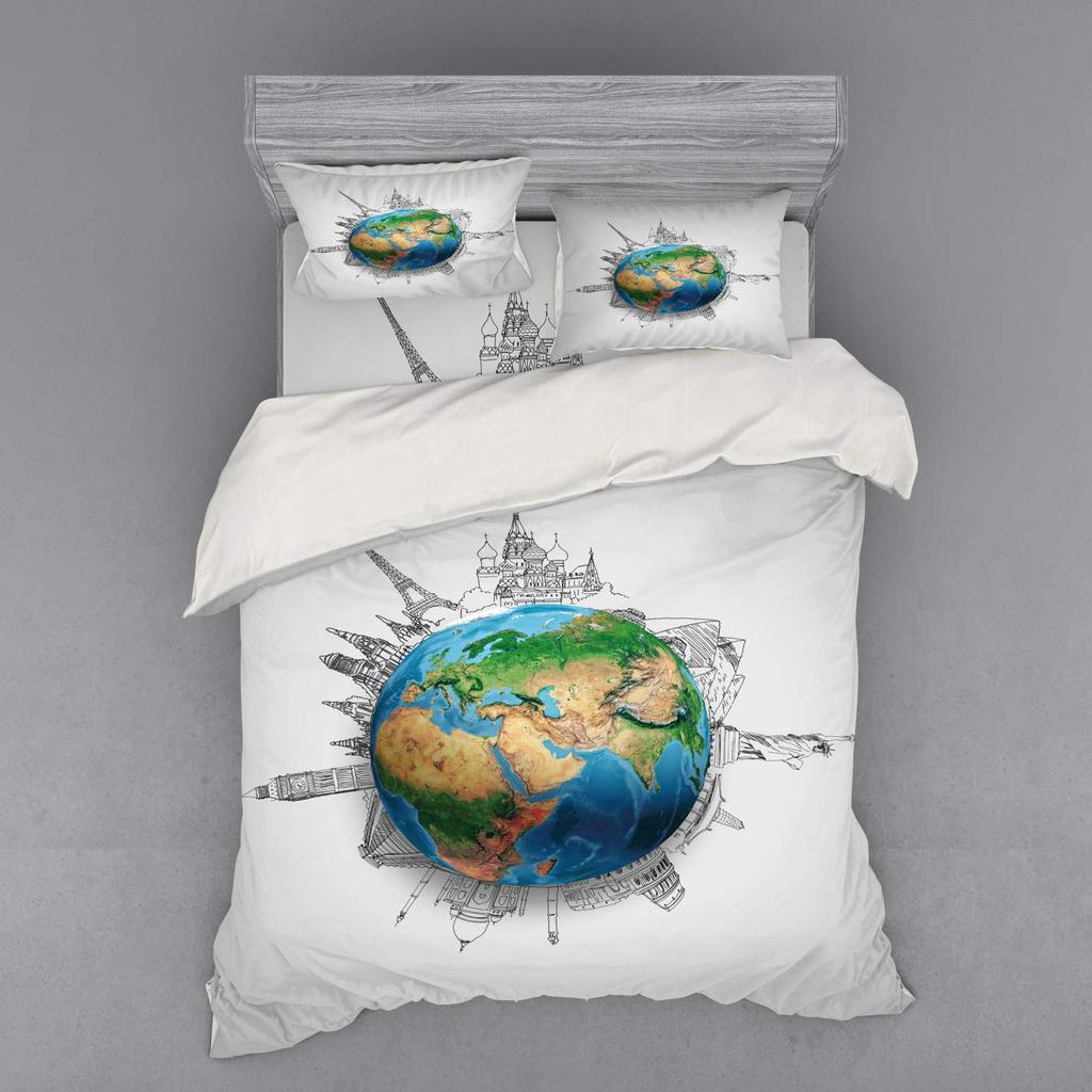Earth Duvet Cover for Kids Boys Girls Teens Lightweight Down Quilt Covers Bedroom Decor 2 Pillowcases 1 Duvet Cover No Comforter