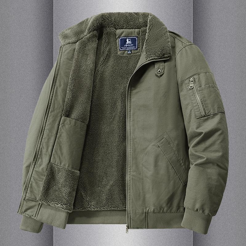 

Осенне-зимняя мужская бархатная хлопковая подбитая одежда, утолщенная и теплая, свободная куртка из чистого хлопка с лацканами, повседневная, из овечьей шерсти 3XL армия зеленый