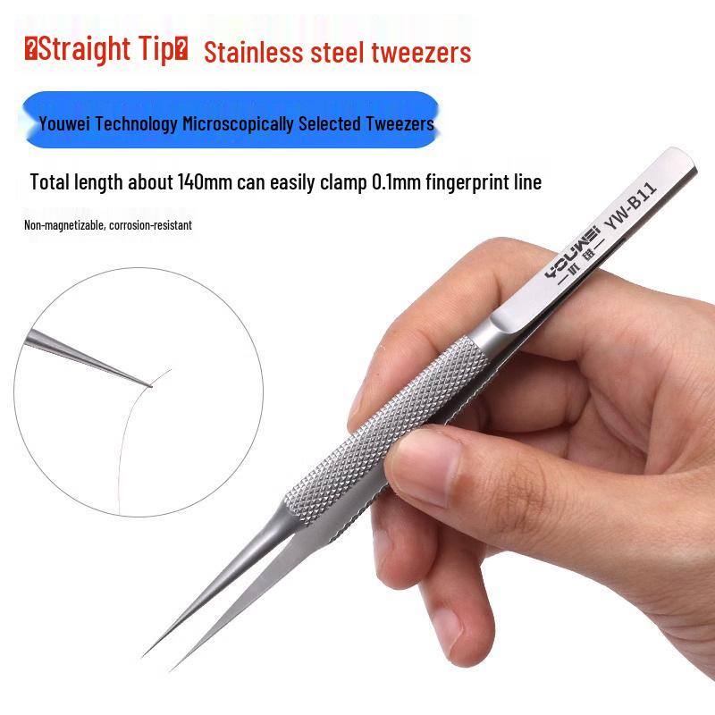 Titanium Alloy Tweezers with Anti-Flywire, Extra Sharp Bent & Straight Tips for Fingerprint Mobile Phone Repair