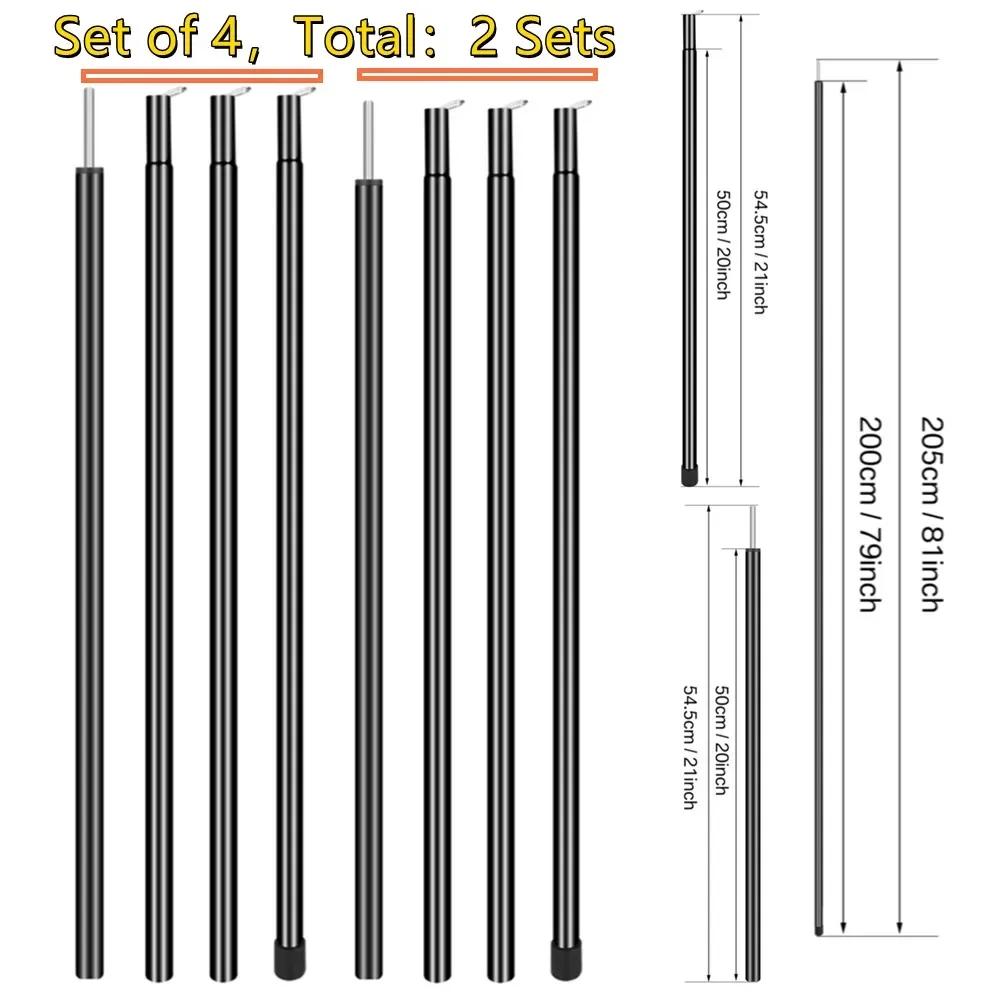 Set of 2 Tent Tarp Poles Universal Telescopic Adjustable Aluminium Camping Awning Poles Tent Accessories for Headroom Canopy