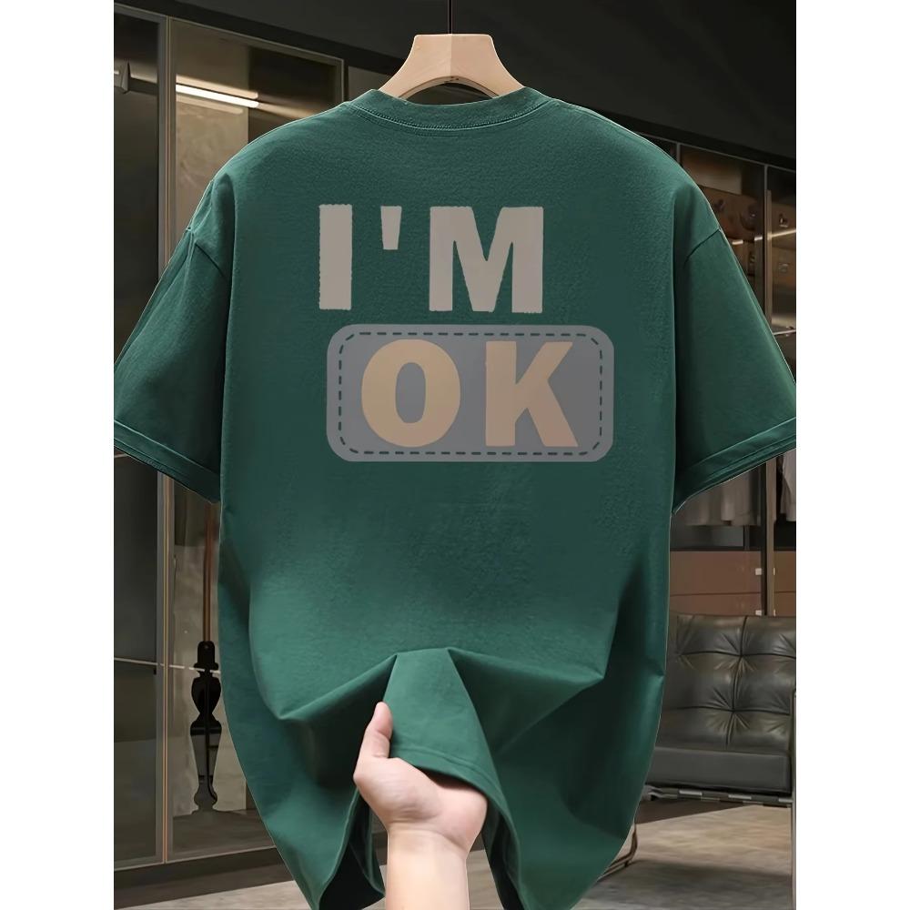 Men's summer 100 cotton fashionable casual sports loose fashion I'm OK letter printed round neck short sleeved T-shirt top