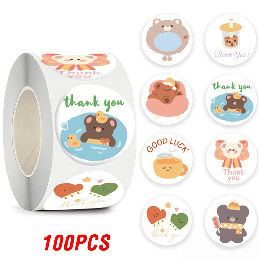 100-500pcs Cute Bear Thank You Sticker Children Sealing Labels Sticker for Gift Envelope Kid Gift Packaging Decorative Stickers