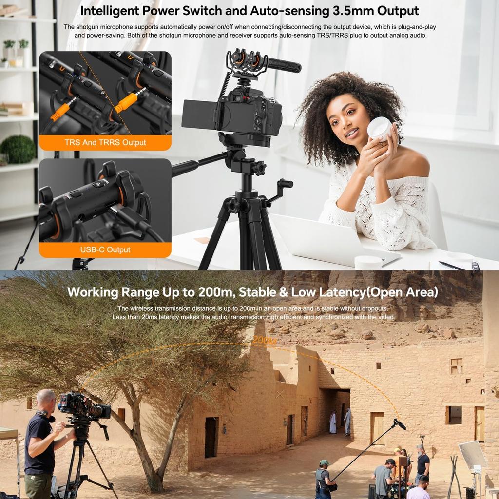 comica VM40 Combo Shotgun Supercardioid Wireless Microphone for and PCs Microphone, Dual-Channel Cameras, Smartphones,