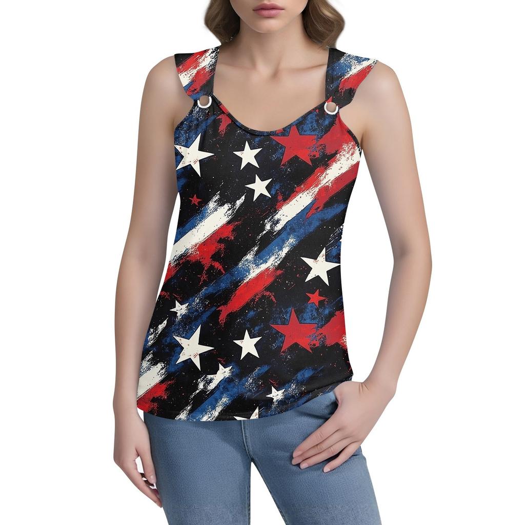 Womens Tank Top V Neck Basic Printed Casual Flowy Sleeveless Deep Side Cut Tops For Women