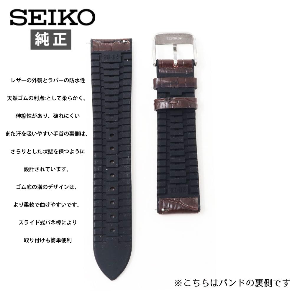 Seiko RS02C20BN 20mm Genuine Brown Leather and Rubber Watch Band