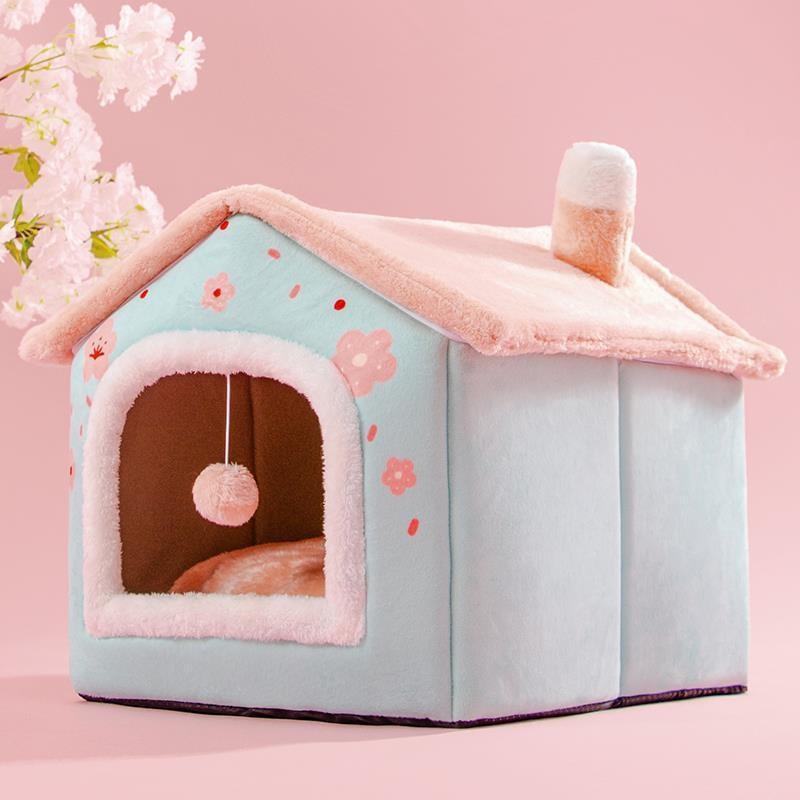 Cuccia Pieghevole per Gatti Casa per Cani Inverno Villa per Gatti Cuccia per Dormire Nido Caldo Rimovibile Tende Chiuse Grotta Divano Forniture per Animali Domestici