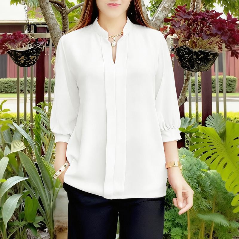 

ZANZEA Женская повседневная однотонная блузка с V-образным вырезом и рукавом 3/4 S