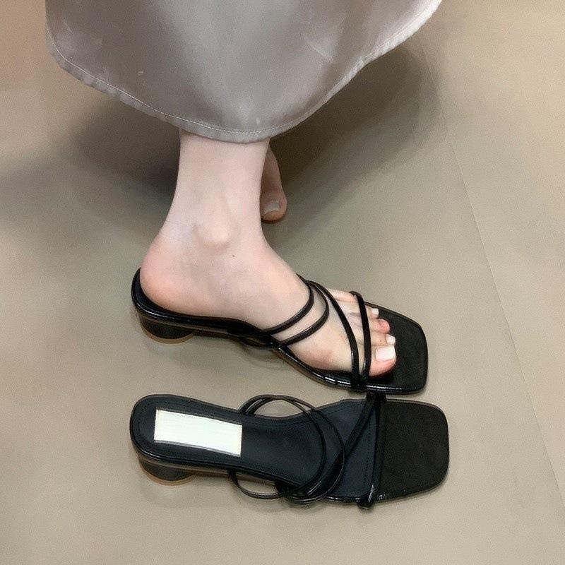 Thick heel with thin strap cool slippers women's outerwear with skirt sandals