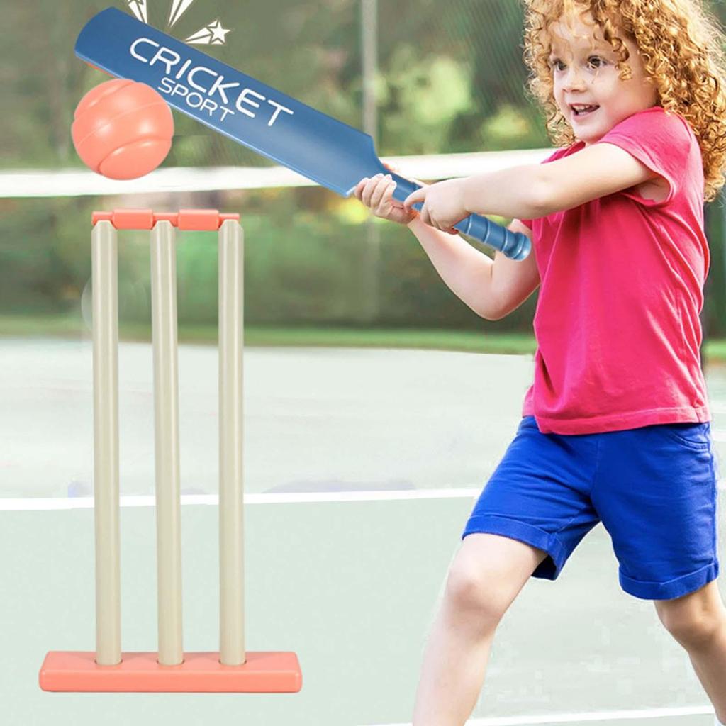 Kids Cricket Set Outdoor Sports Toys Stumps with Stand Holiday Games 2 Balls Garden for