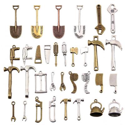 Vintage Alloy Shovel & Wrench Pendant Charm Jewelry Accessory Set (16 Pieces)