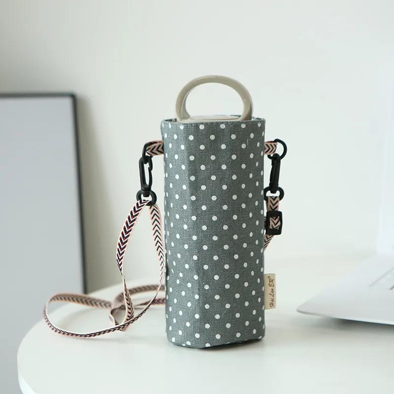 Becher-Aufbewahrungstasche Baumwolle Leinen Canvas Outdoor Wasserbeuteltasche Einfache Handheld-Hängeseil Diagonale Spannbecherhülle Milchtee Isolierbecherhülle YLE59