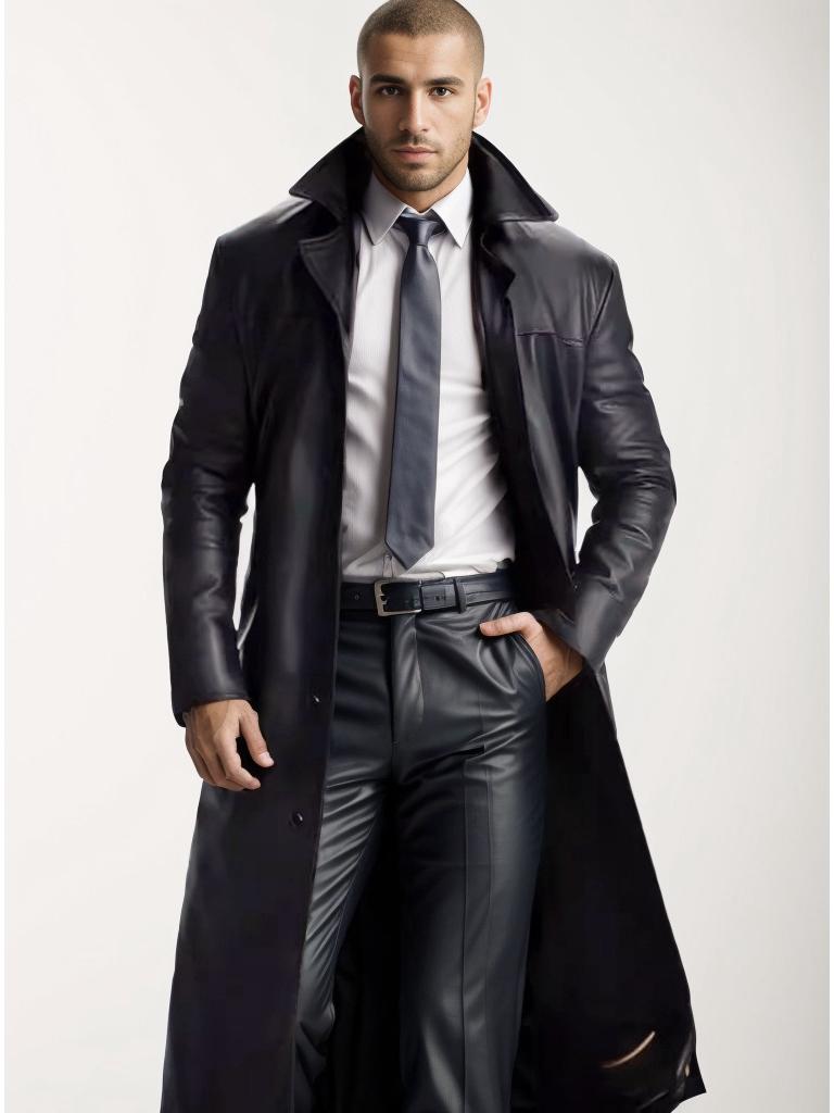 2024 Men's Extended Length PU Leather Jacket with Suit Collar - Casual Spring Fashion
