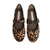 2025 Autumn New Round Head Ballet Shallow Mouth One-word Buckle Flat Bottom Leopard Print Single Shoes Female Mary Jane
