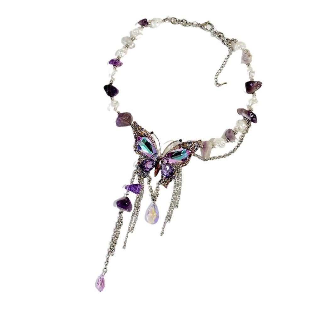 Retro Irregular Beaded Necklace With Butterfly Charm Jewelry Suitable For Daily Outfits
