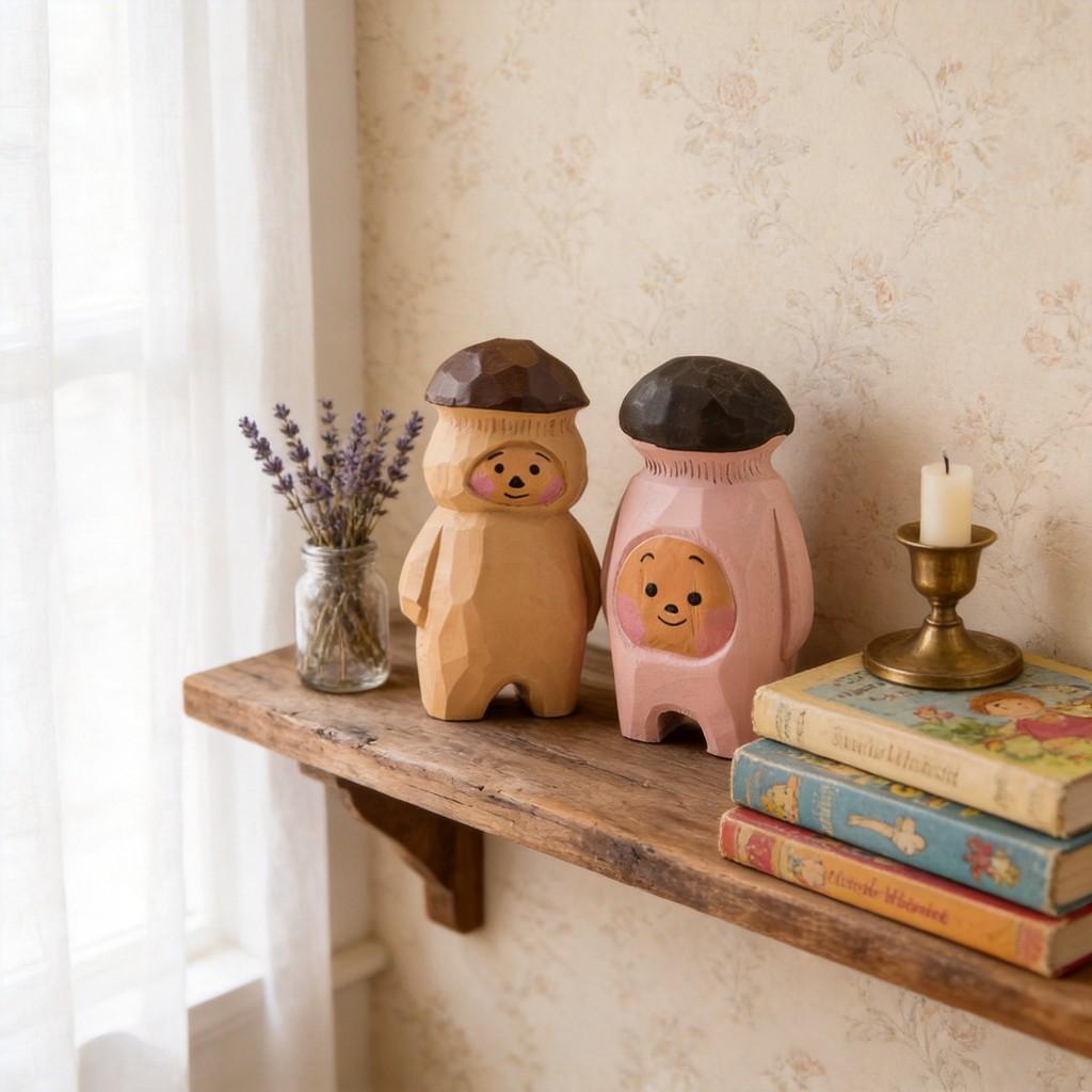 Wooden Mushroom Sculpture Handmade Housewarming Gift Kitchen Tabletop Ornament