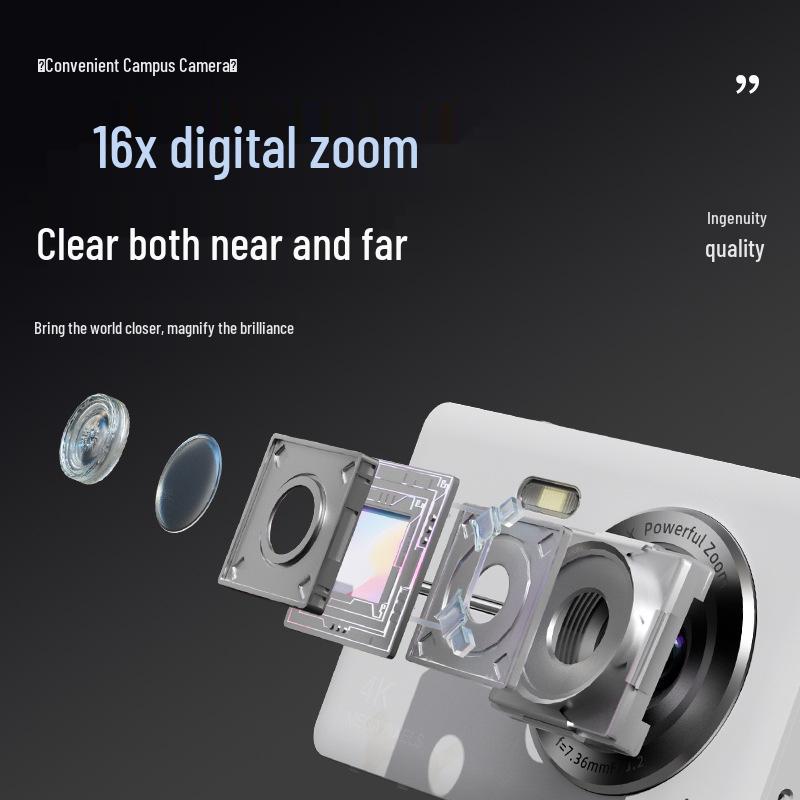 4K HD Mini Portable Camera with 16x Digital Zoom and Beauty Filters