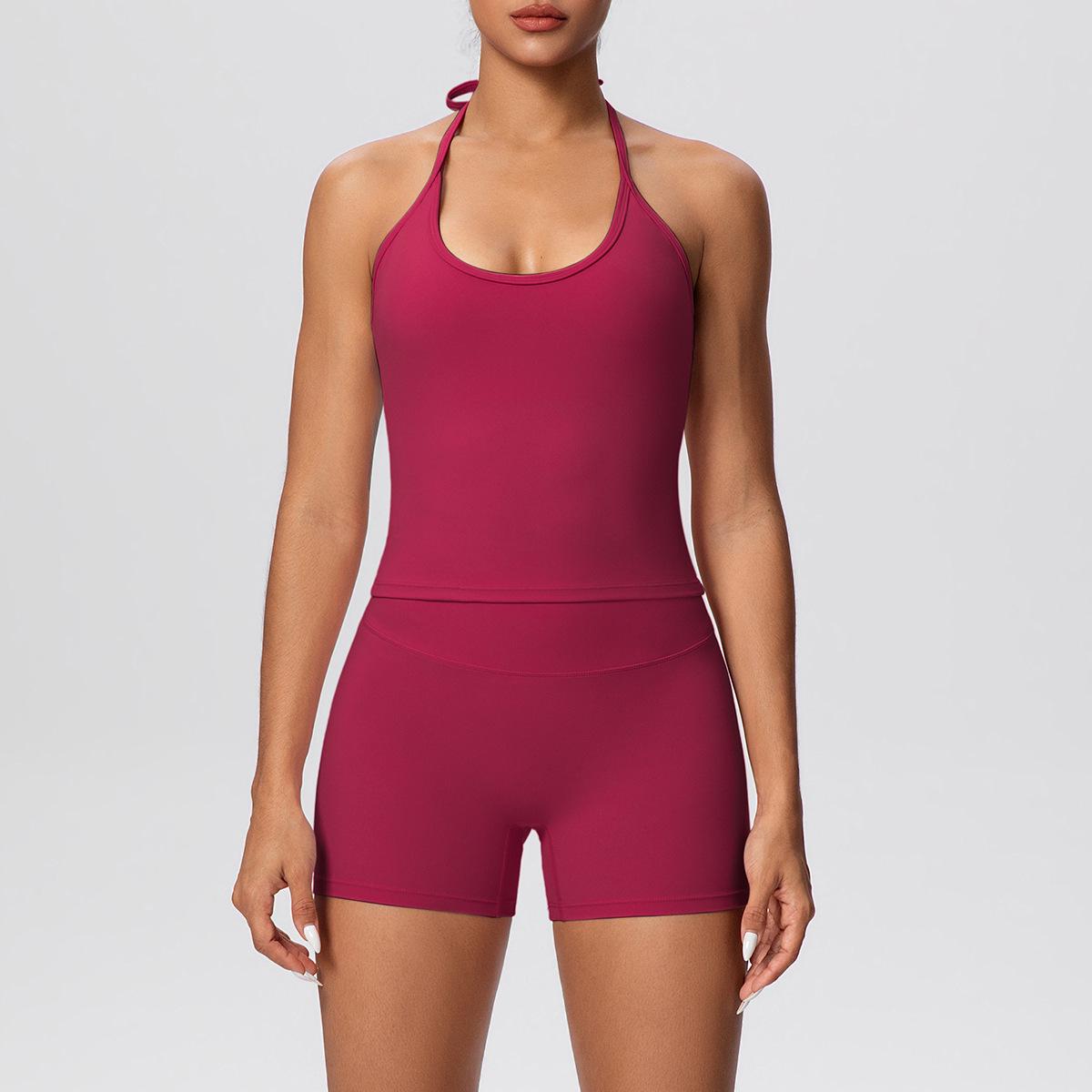 

Cross-Strap Back Vest & High-Waist Yoga Shorts Fitness Set for Women Large