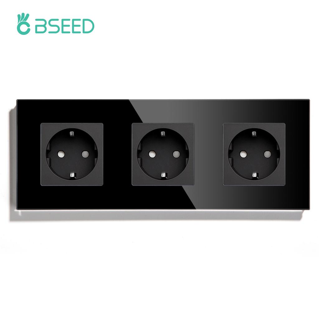 BSEED Single EU Socket Double Power Outlets Triple Electric Sockets Crystal Glass Wall Sockets White Black Gold Gray 16A