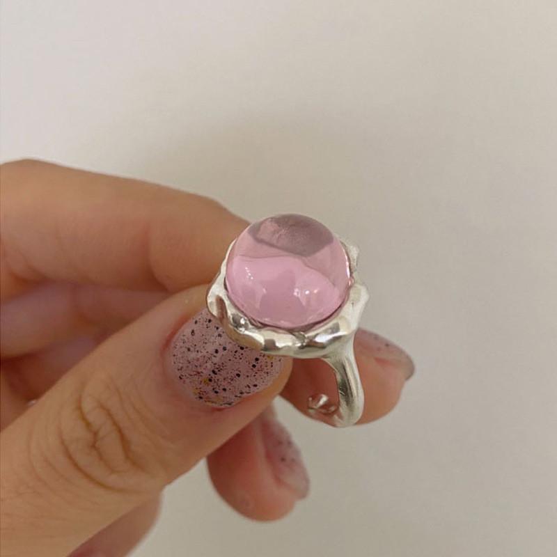 Pink Elegant Zirconia 925 Sterling Silver Ring For Women Unique Adjustable Open Ring