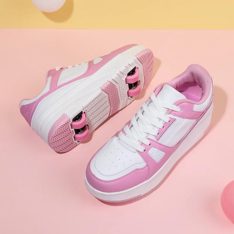 Boacoisa 4-hjuliga Rullskor för Pojkar Flickor Glidbara Krympbara Skolstudenter Hjul Sneakers Gående Fritid Utomhussporter